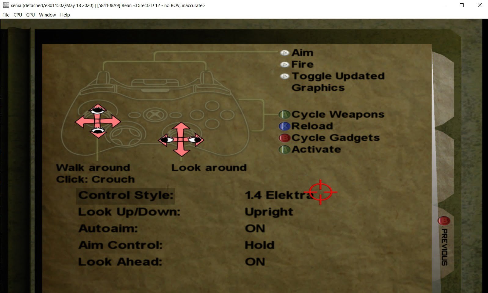 Controller options screen on Xbox version of GoldenEye 007