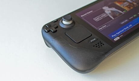a close up shot of a steam deck