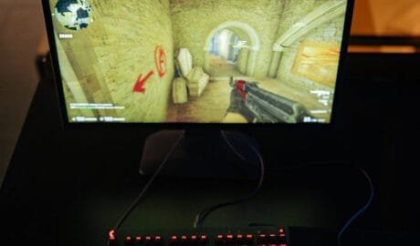 a person playing a video game in a computer