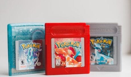 close up of pokemon game cartridges
