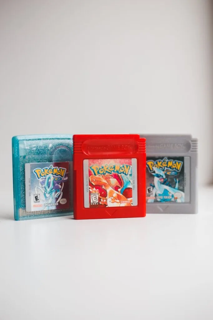 close up of pokemon game cartridges