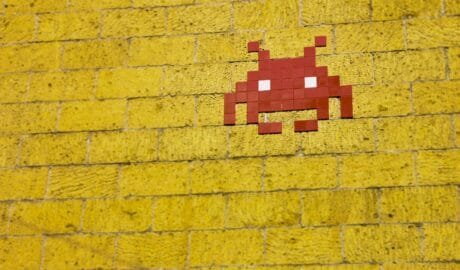 mosaic alien on wall