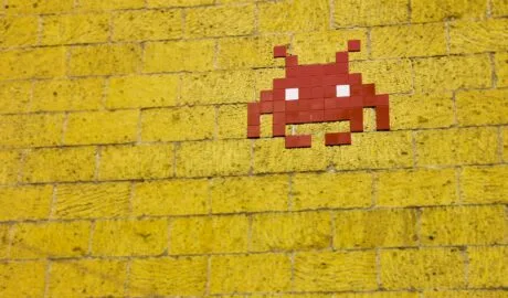 mosaic alien on wall