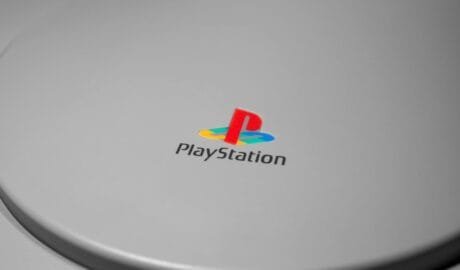 close up shot of the playstation logo