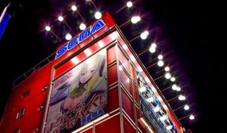 red building of sega store in akihabara tokyo japan